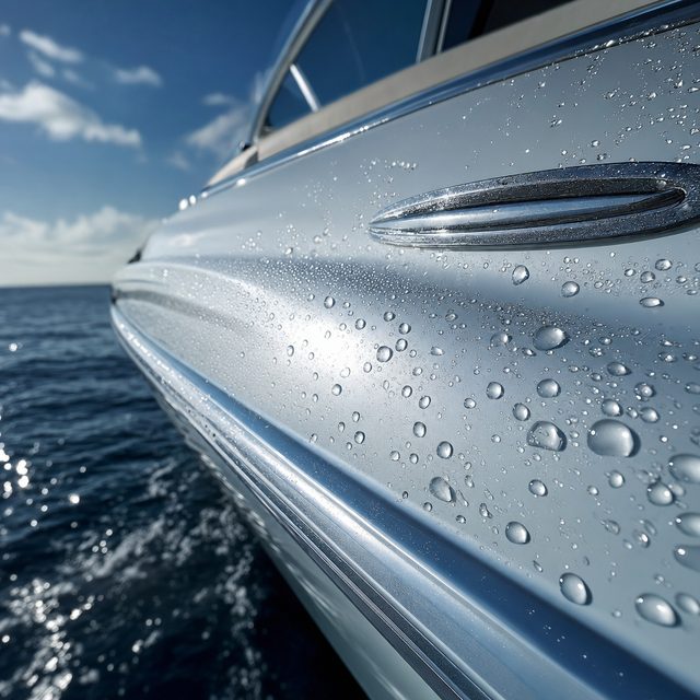 Hydrophobic water beading on ceramic-coated hull