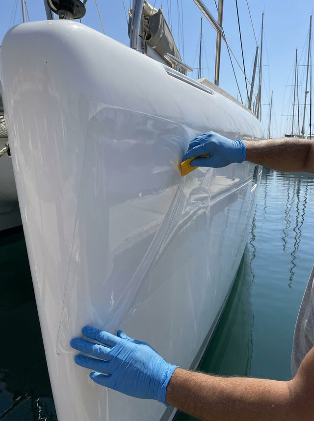 Cruiser with marine paint protection film